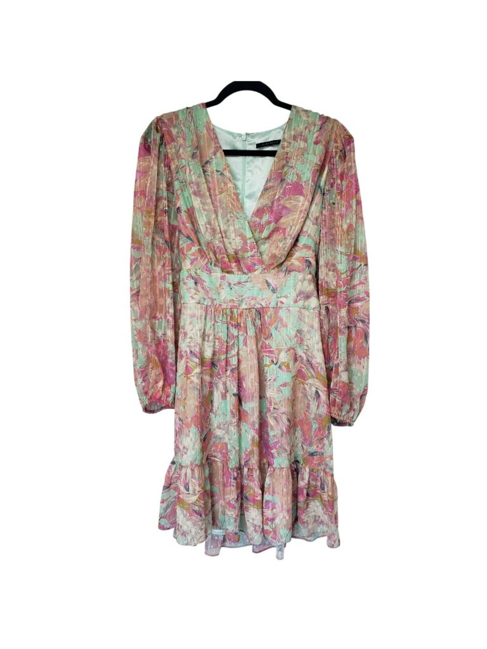 Alex Marie Simone V Neck Long Sleeve Dress Pink Teal Floral Wedding Guest Spring - Picture 1 of 12